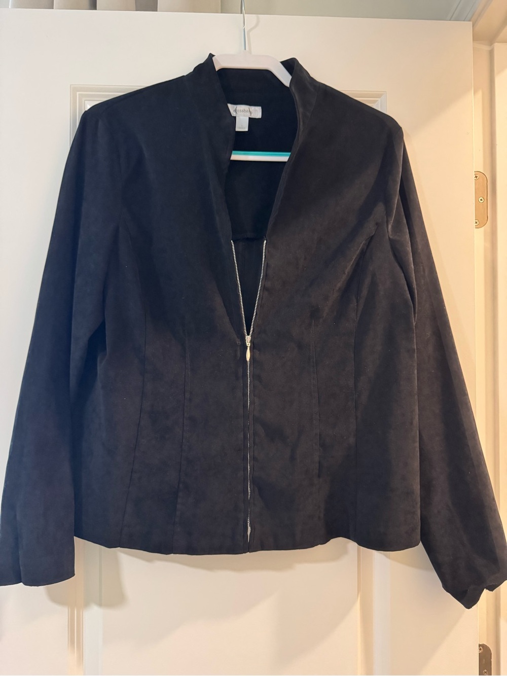 dressbarn Black Suede-Look Zip Jacket
